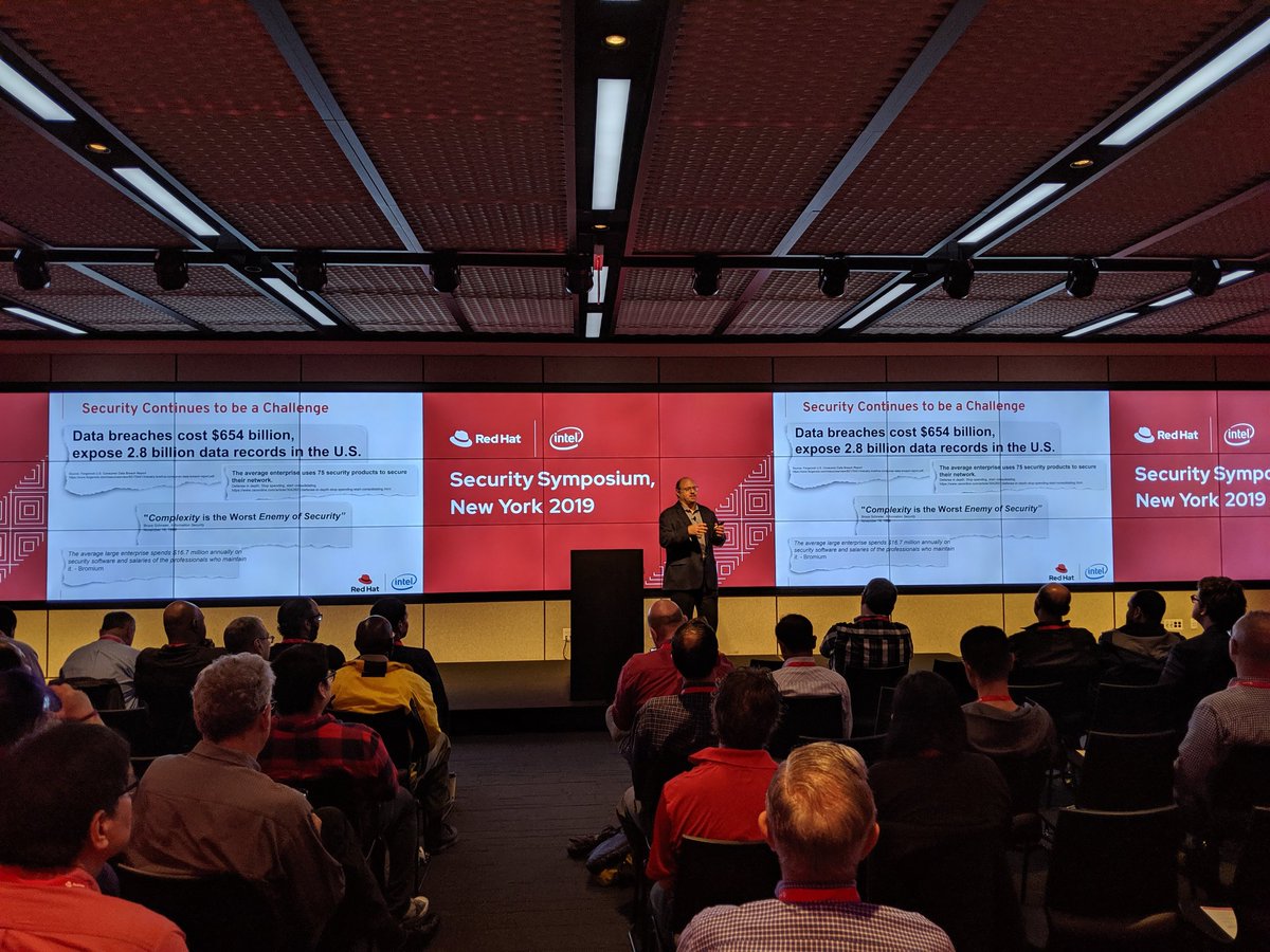 dotmjs's tweet photo. Great kickoff to the #RedHat #SecuritySymposium, with #intel's @cyphersteve https://t.co/u5qCyWHwEd