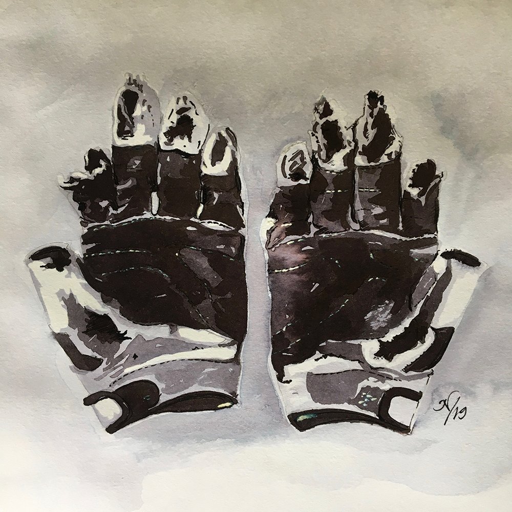 Tired knackered sailing gloves. Utterly useless but make a great composition for painting with Nick Stewart Twilight Black fountain pen ink. nickstewart.ink/2019/06/13/kna…