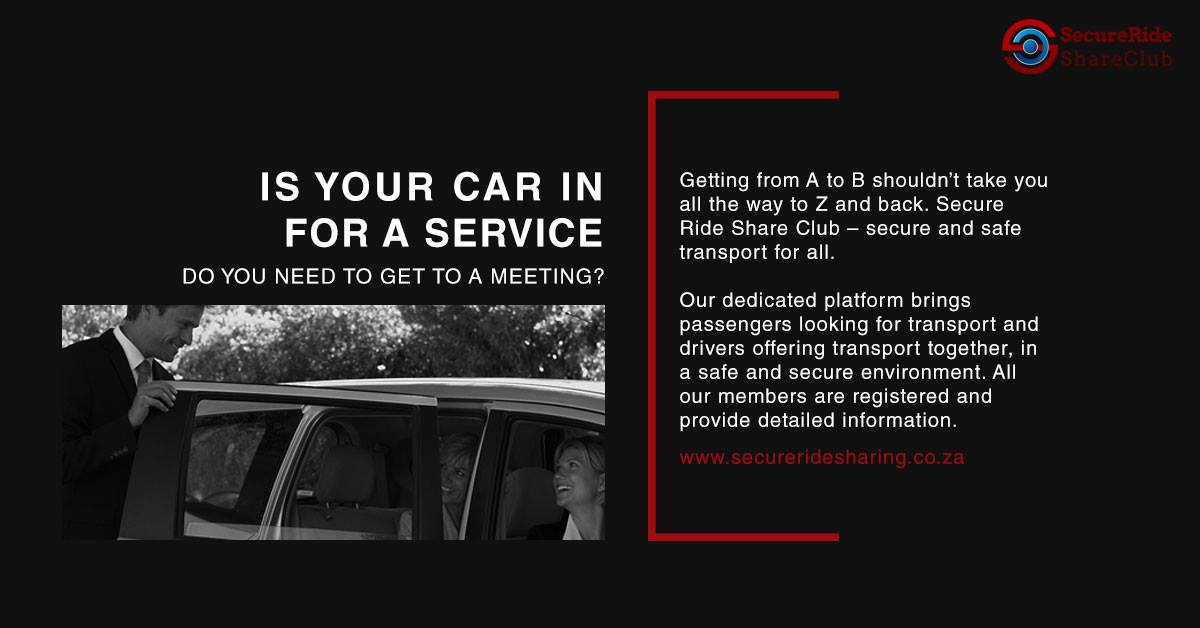 SecureRideShare's tweet image. We've been there. Your car is in for a service and by Murphy's Law, you need to get everywhere at once. Make sure you can still get to where you need to go with Secure Ride Share Club. 
012 030 1169/087 701 9479 or visit our website at secureridesharing.co.za