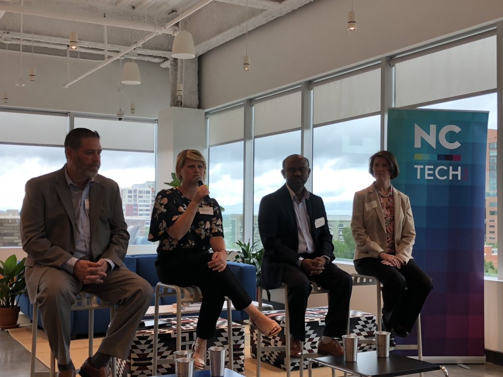 WGUNC's tweet photo. Chancellor Truitt is participating on a panel on the #military #workforce at @WeWork in Raleigh as part of @NCTA #NCTechTour #veterans https://t.co/HMfEUACZwK