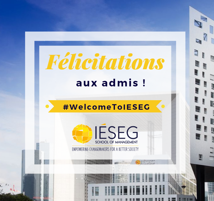 IESEG's tweet photo. #AdmissionsParalleles : Toutes nos félicitations aux admis ! #WelcomeToIESEG et à bientôt sur nos campus ! 👏 🎉 https://t.co/U6lGyaPHQf