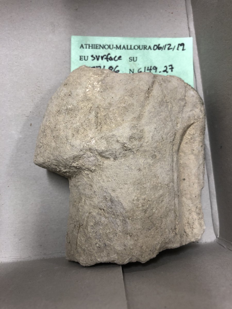 DerekBCounts's tweet photo. ⛏️#FirstFind for #AAP2019! Found on surface during cleanup - draped limestone torso. So it's not #Praxiteles🙄. Common type: male, long robe, arm bent across chest. Below fresh from Malloura - and cleaned (note red #color on right side!), with a cf. from Met. (note fringed robe) https://t.co/6wnj34um41
