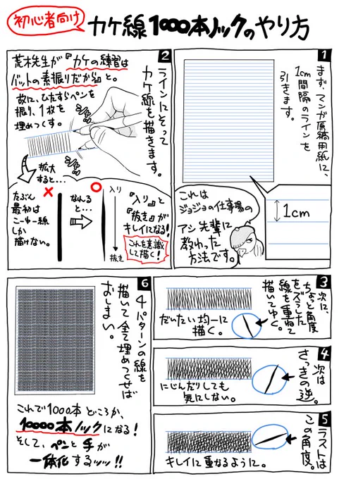 ジョジョの仕事場で教わったカケ線1000本ノックのやり方Gペンを初めて持つくらいの初心者向けです。使えそうと思ったらやってみてください。 