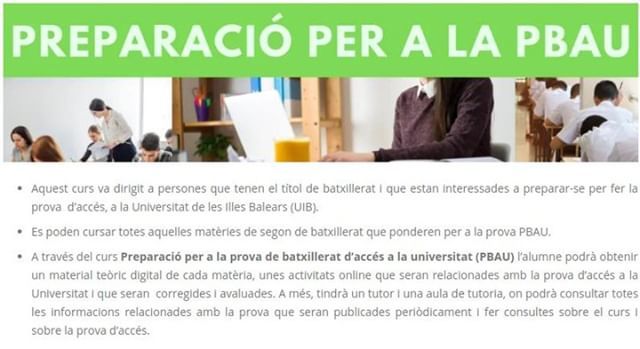 IEDIB1's tweet photo. Vols preparar-te per la #PBAU? Al #IEDIB pots fer-ho. #PreparacióPBAU Per obtenir informació de com matricular-te consulta el menú matrícula/preparació PBAU https://t.co/N1IfqTgTCF