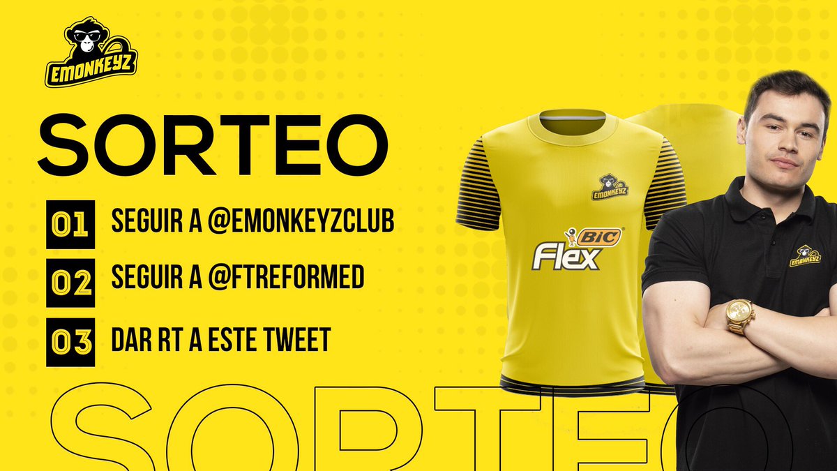 FTREFORMED's tweet photo. ¡Os traigo SORTEO! 

Voy a regalar una equipación de @eMonkeyzClub entre todas las personas que: 

- Den RT al tweet
- Sigan a @FTREFORMED 
- Sigan a @eMonkeyzClub 

La camiseta la entregaré preferiblemente en mano en GY aunque si no vas podemos arreglar algo. 

Suerte! https://t.co/IiSUd1KBFw