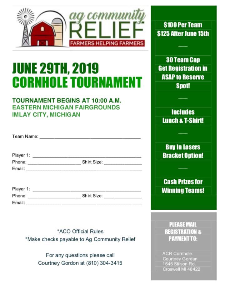 AgComRelief's tweet photo. Don’t forget to register your corn-hole teams! Early registration ends on Saturday, but you can register until the morning of!

*start time is 2pm, not 10am* https://t.co/s0AG3eKM54