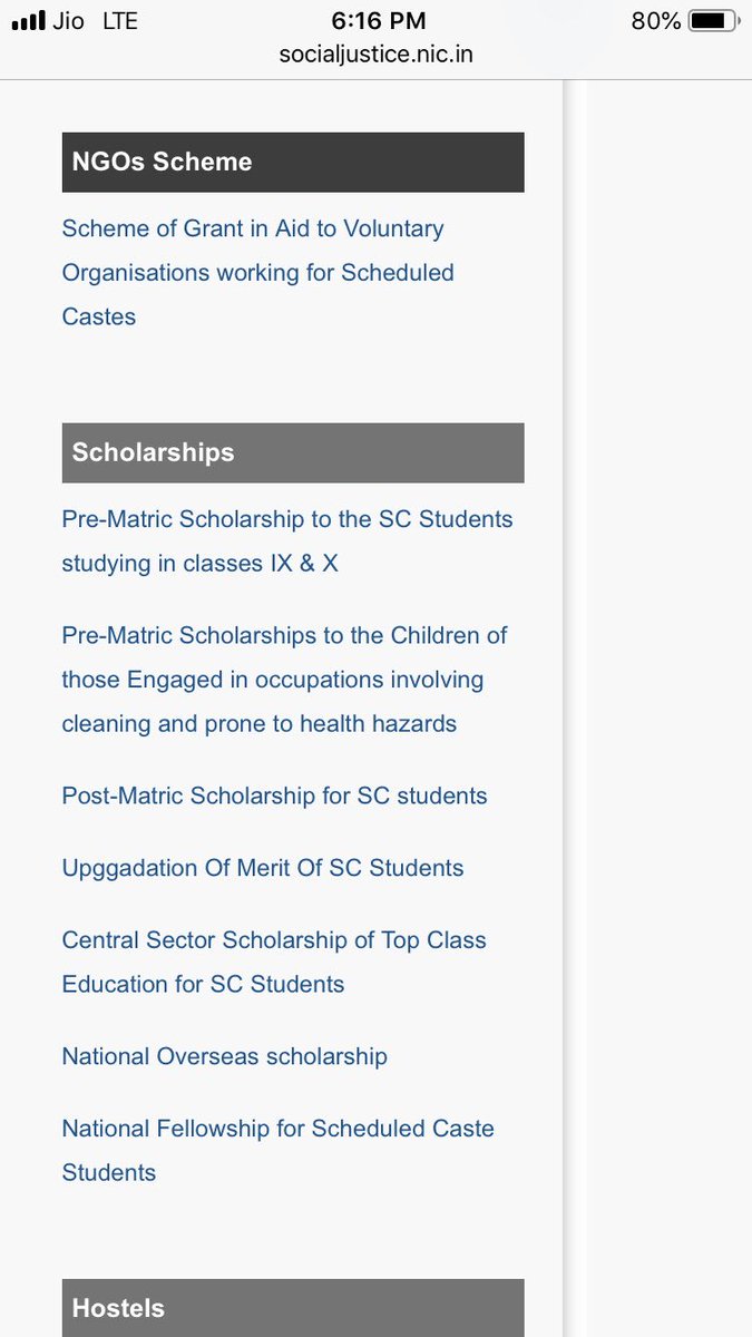 Now let us go to the next ministry - Ministry of Social Justice and Empowerment. This ministry has provides many scholarships for SCs and OBCs as can be seen in image 1 and 2, but has only 1of them onboarded (linked)to NSP (image 3) (12/n)