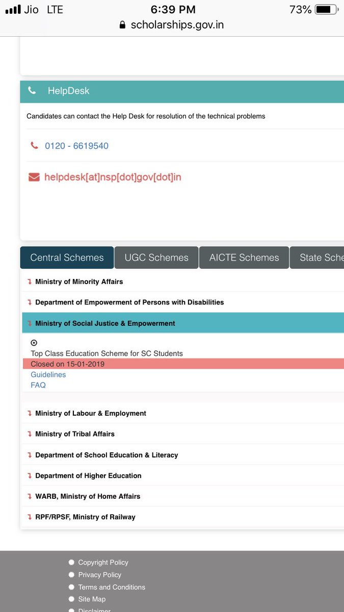 Now let us go to the next ministry - Ministry of Social Justice and Empowerment. This ministry has provides many scholarships for SCs and OBCs as can be seen in image 1 and 2, but has only 1of them onboarded (linked)to NSP (image 3) (12/n)