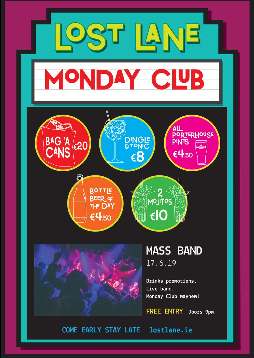 LoSt LaNe presents:
17.6.19
The Monday Club featuring <a href="/THEMASSBAND/">MASS</a>
Disco vibes and drinks deals all night!
Doors 8pm
Free entry