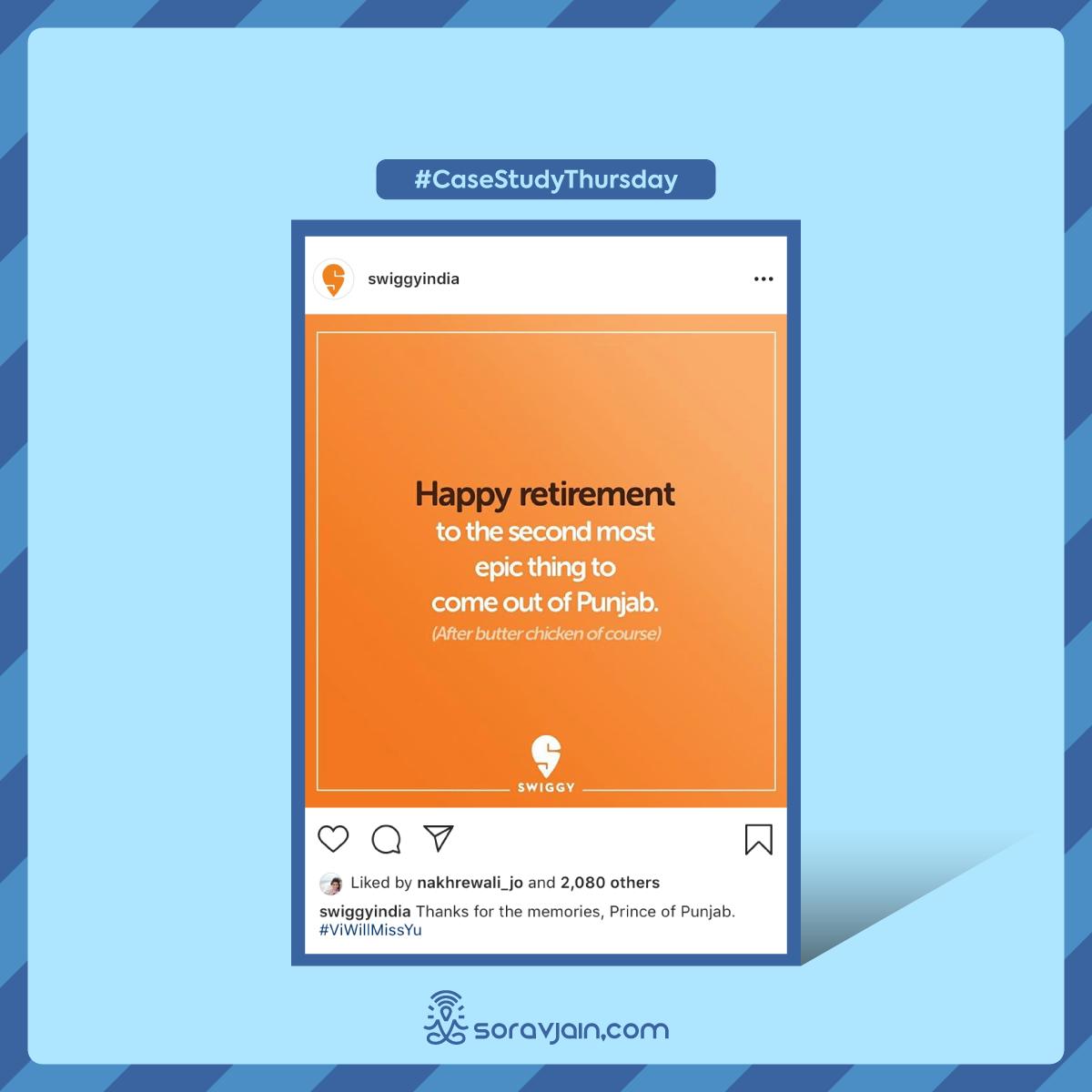 SoravJain's tweet photo. Yuvi's retirement from International cricket was a surprise to a lot of us. And here is how 8 brands decided to honor it. #CaseStudyThursday (3/3) https://t.co/I26hiBRIAB