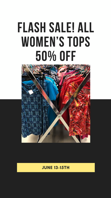 We are doing a flash sale on Women's tops for 50% off June 13-15th! #winnipegthrifting #winnipegdeals