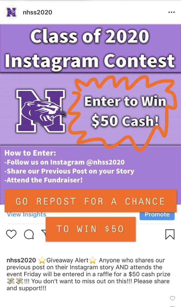 nhss2020's tweet photo. Don’t forget to share our most recent instagram post to enter in a raffle for $50!! https://t.co/cscwSJwop3