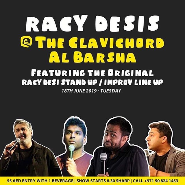 dxbsoc's tweet photo. @vdesilaughs presents #racydesis at @theclavichorddxb on June 18th featuring:

@tabarakcomedy 
@mango_manju 
@miqdaadd 
@salmanzq 
55 AED gets you in + one free drink. Show starts at 8:30 sharp 🥳

#desi #dxb #dubai #dxbevent #dubaievent #barsha #tecom #dubaitag #standupcomed… https://t.co/qmmXbtI61A
