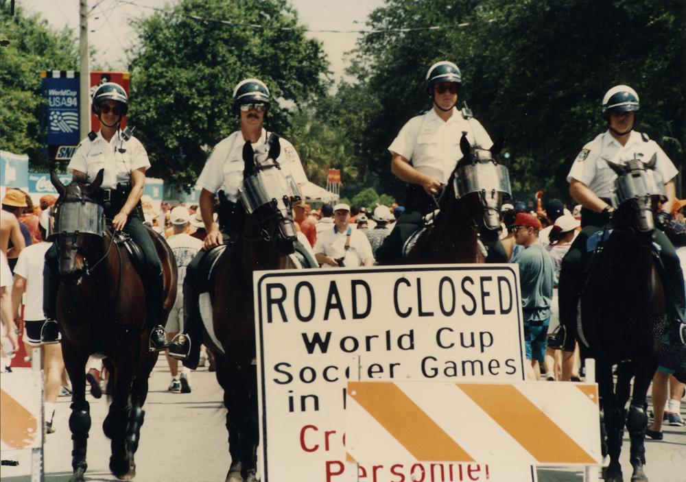 OrangeCoSheriff's tweet photo. In honor of the Women's World Cup in France, here is a flashback photo of our horses when Orlando hosted the World Cup in 1994. We hope you are enjoying the games on TV!
#MountedUnitMonday https://t.co/LTCsPnSWq6
