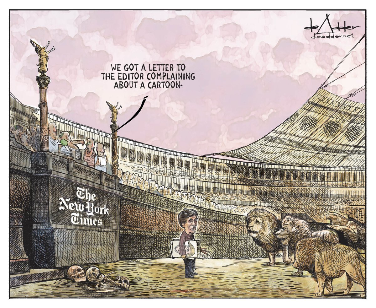 deAdder's tweet photo. Cartoon on the @nytopinion @nytimes firing @PatChappatte. Newspapers used to be a lot tougher. #chappatte #newyourktimes #chapatte @CRNetInt @CartooningPeace @AAEC_Cartoonist @jaketapper https://t.co/JLwwVVU2n9
