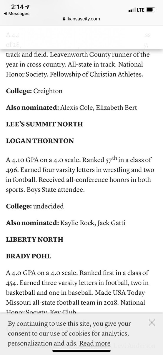Congratulations to our Logan Thornton for being LSN’s scholar athlete in the Kansas City Star.   Another great achievement.  So proud of Logan and the other members of the class of 2019.   Simply awesome.