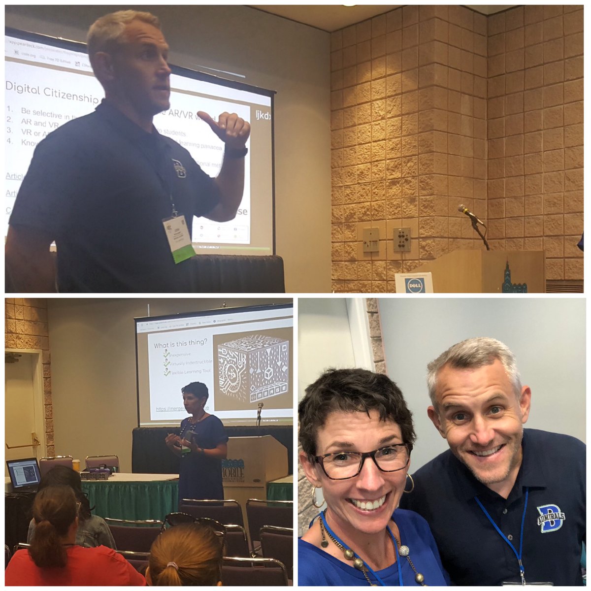 HughesKF's tweet photo. The Josh and Kelly show, round 1! Talking about creating with @MergeVR  cubes at #AETC2019 @jmontybayside https://t.co/hnJGYUwzNn