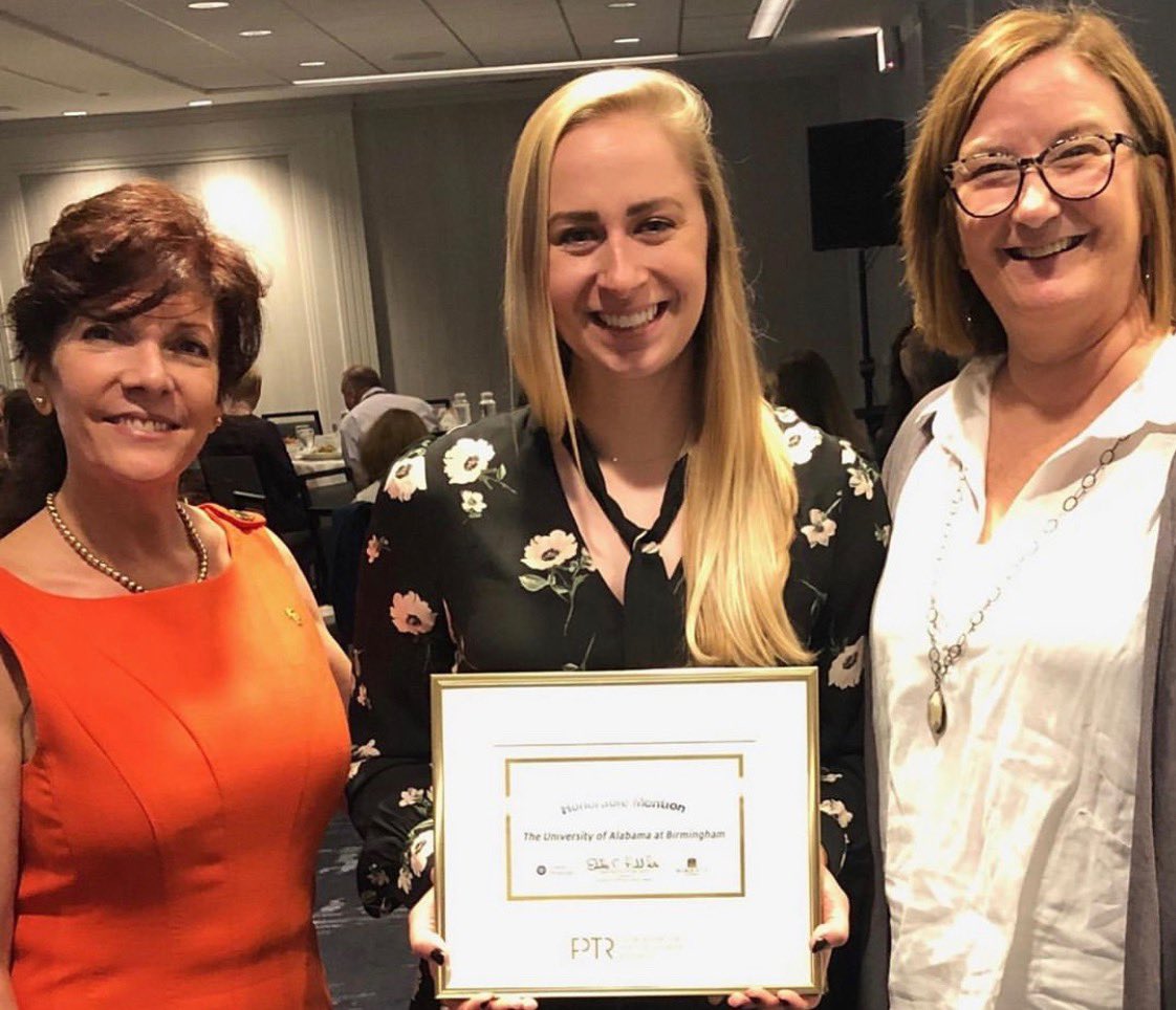 UABPT's tweet photo. UAB PT received Honorable Mention recognition from the @Foundation4PT for the Marquette Challenge, raising money for physical therapy-related research! Current 3rd year student @ksmithSPT and faculty member @ppattyperez accepted the award at the #APTANEXT conference! https://t.co/PrLTt9v9rA