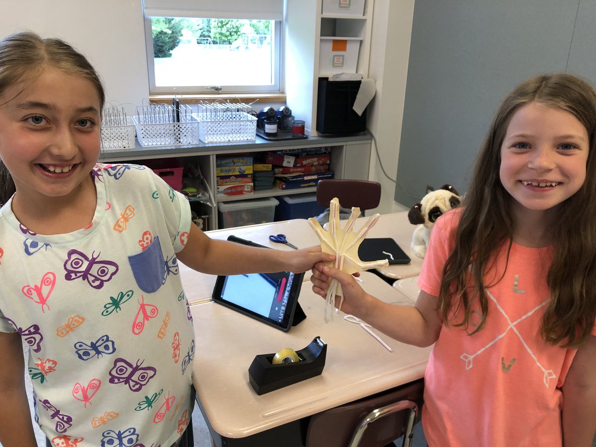 JenHanssen's tweet photo. What do you do with 3 straws, 1 pair of scissors, tape, yarn, paper and a pencil? You partner with a peer and create a robotic hand, that’s what you do! #teamwork #EastPennProud #wescelebrates #STEAMactivities #perserverance https://t.co/DK67yPNFnf