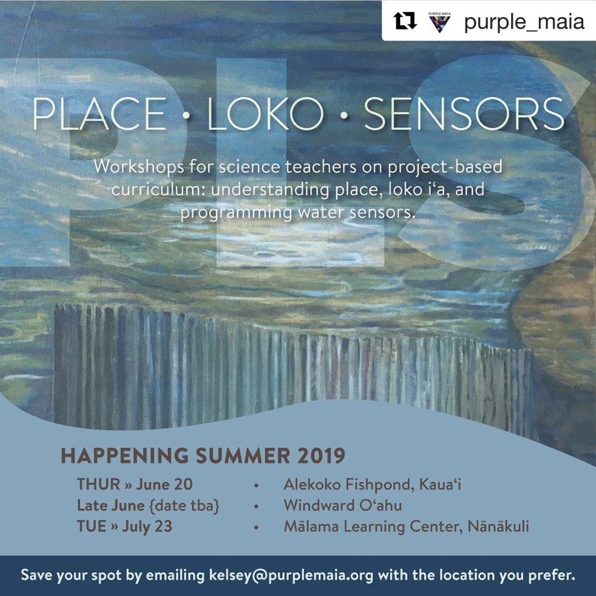 purple_maia's tweet image. Do you know a teacher/informal educator on Oahu or Kauai passionate about place- and āina-based #EdTech curriculum? Training workshops coming up soon. #hawaii cc: @joshreppun @KSNews @HIDOE808 @hawaii @Bytemarks