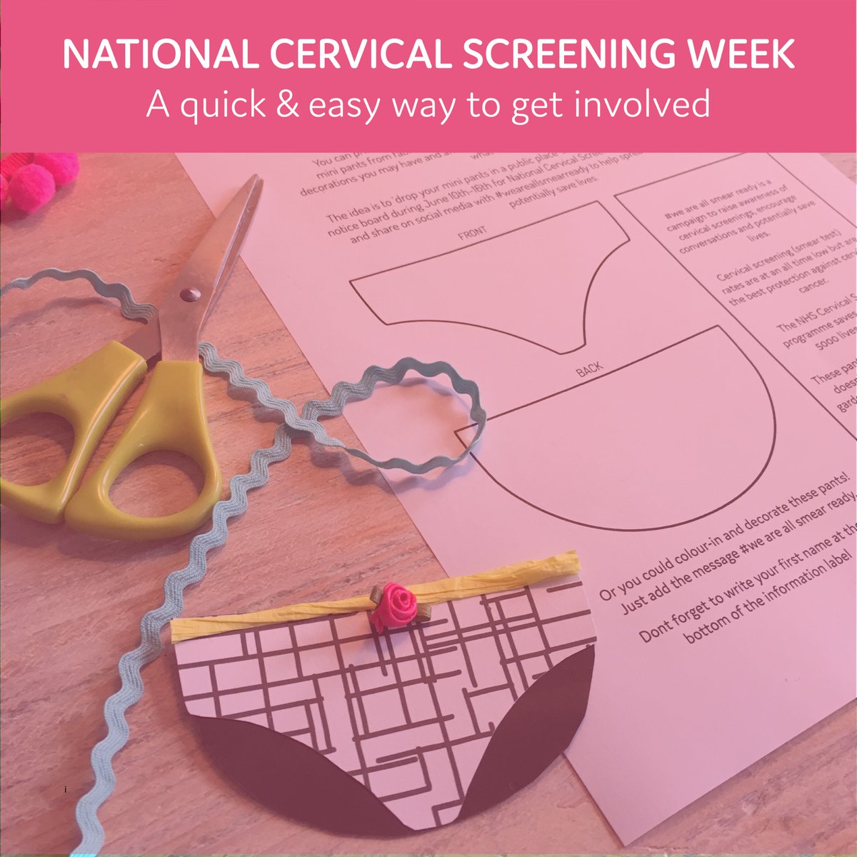 hbakerdesign's tweet photo. Fancy making a mini pair of pants and dropping them in public for #nationalcervicalscreeningweek? Instructions and templates here: https://t.co/et95fggvhM https://t.co/Uxje8B2ZZd