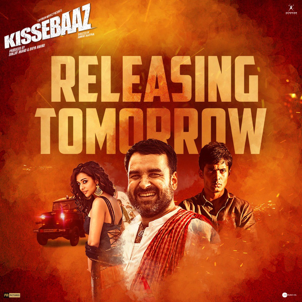 kissebaaz's tweet photo. Bas Ek din ki baat hai, aa raha hai #Kissebaaz kal apke nasdiki cinemagharon main.

#Kissebaaz Directed by @annantjaaitpa1l releasing in cinemas on Tomorrow! 

@PicturesPVR @ZeeMusicCompany @ExperionMoviez #SanjayAnand https://t.co/QQ3zgC3qBi