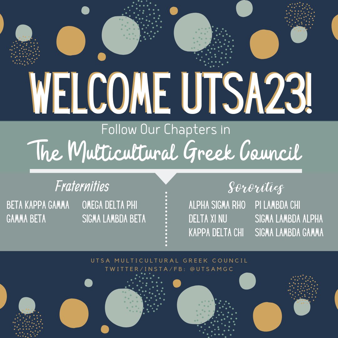 utsamgc's tweet photo. 🔷🔸 Welcome #UTSA23 ! Interested in Rushing this semester? Check out the organizations in our council!
Don’t forget to follow our organizations and contact them to learn how you can rush this fall! 🔹🔶 #utsa #birdsup #utsagreeklife #utsagogreek #rushmgc https://t.co/mtNMHFEVHa