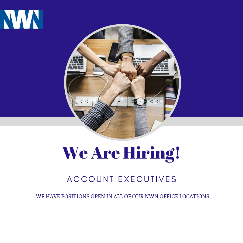 NWNComm's tweet photo. NWN is looking for Account Executives! And guess what? We have positions open in all regions! We would love for you to join our team! #NWNCorp #LoveWhereYouWork #NWNit 

Apply here: 

https://t.co/thUlq5kbBk https://t.co/62Ot1S7s05