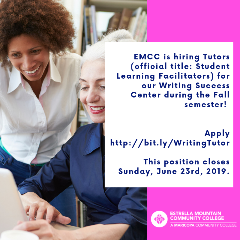 EMCC_Official's tweet photo. We're hiring writing tutors! Visit https://t.co/fIdodks4oE to learn more and apply today. https://t.co/miBhJlfSlB