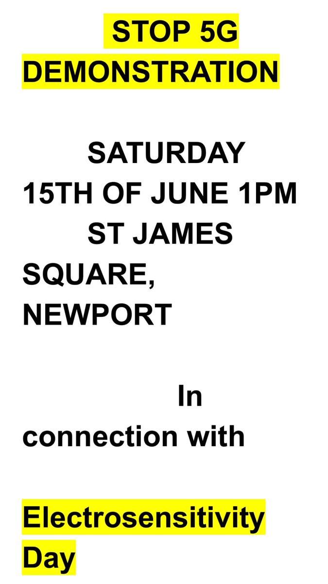 stop5GIOW's tweet photo. Dear 5G Concerned,

This Saturday 15th of June 1pm we are meeting at St James Square, Newport, for an hour in connection with Electro-Sensitivity Day. I very much hope you can come too - the more as the BBC might be there! https://t.co/CkPpfLG7WN