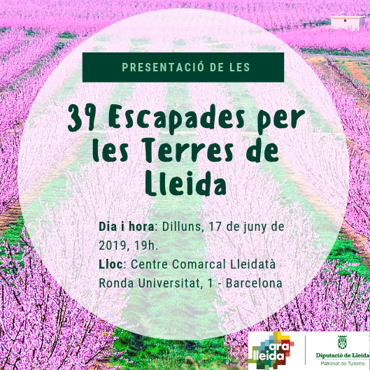 TuiLleida's tweet photo. Et convidem a la presentació d'escapades turístiques per les Terres de Lleida el proper dilluns 17 de juny a les 19h, al Centre Comarcal Lleidatà de Barcelona.
Durant l'acte es sortejarà un paquet de cap de setmana per a dues persones!
@aralleida @CCLleidata @turismecat https://t.co/aQDukeNvzT