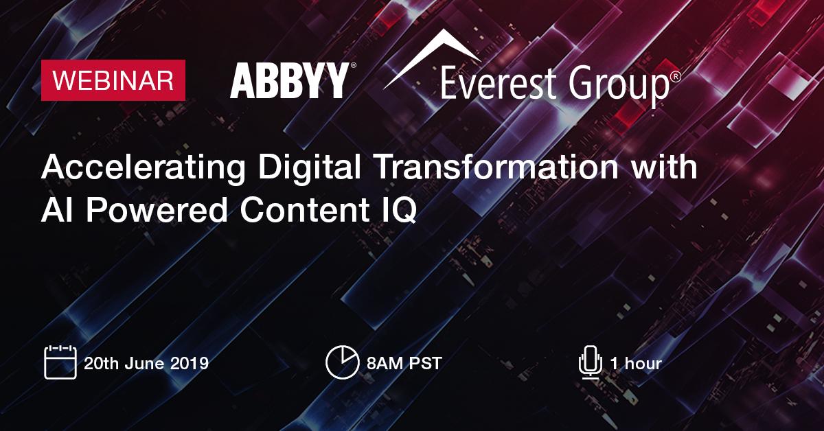 ABBYY_Software's tweet photo. Join @EverestGroup and ABBYY in this interactive discussion as we discuss the use of #contentIQ solutions and how it blends the power of #AI technologies to help enterprises build a smarter #digitalworkforce. https://t.co/MFff1dWr9w https://t.co/ozSYVDKnZk