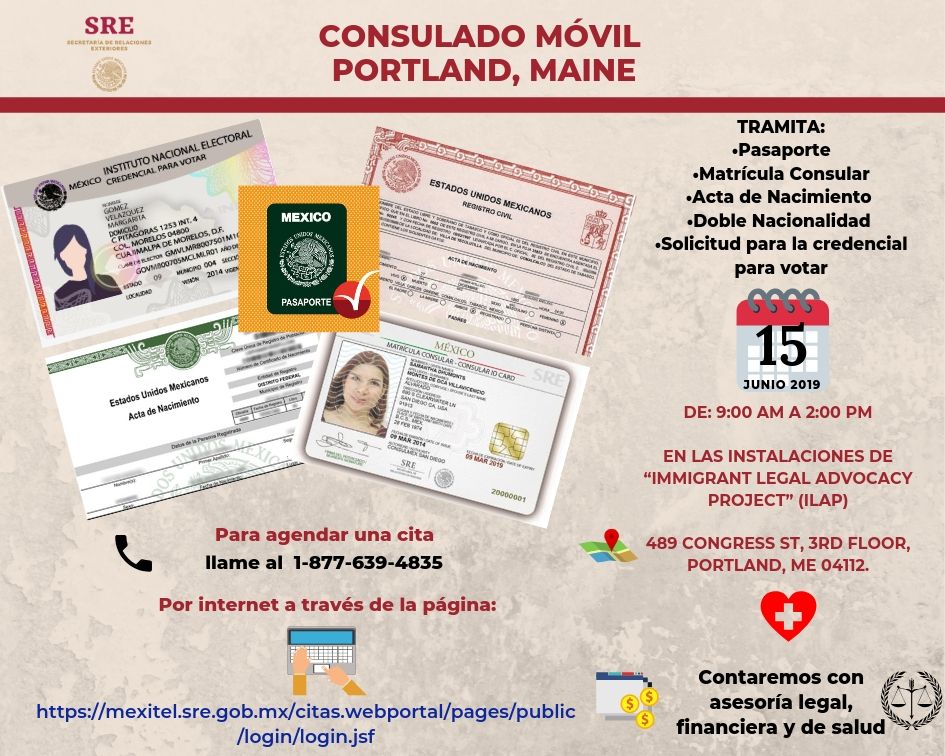 ConsulmexBoston's tweet photo. No olviden que este sábado 1⃣5⃣ de Junio estará el #ConsuladoMóvil en las instalaciones de  Immigrant Legal Advocacy Project (ILAP) 489 Congress st, 3rd Floor. Portland, ME
Si no tienes que hacer ningún trámite, no importa puedes asistir a los talleres 
#EstamosAquiParaTi @SRE_mx https://t.co/wCht8XEMVh