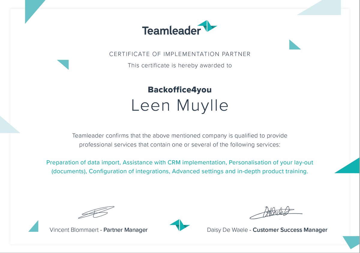 <a href="/backoffice4you/">Backoffice4you</a> is implementation partner van <a href="/TeamleaderBE/">Teamleader BE</a> . Gratis proberen? Test via deze link partner.teamleader.be/nl/backoffice4…. Meer info? info@backoffice4you.be