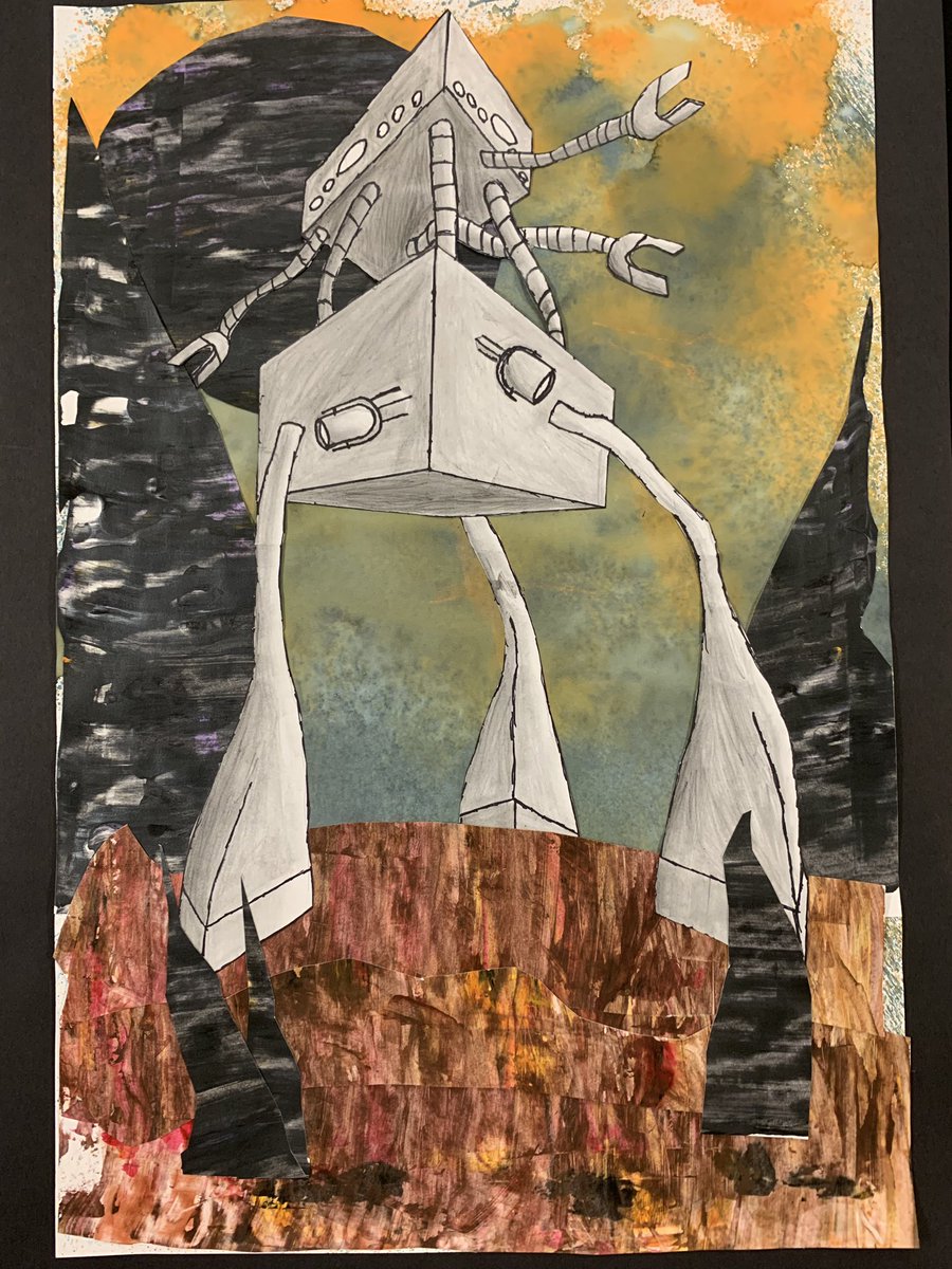 Hua_ArtEd's tweet photo. 2 point perspective robots in space by 7th grade! Nice job problem solving! These are top notch! #tmsrocks @HVArtsEd https://t.co/e4LvPL0r4w