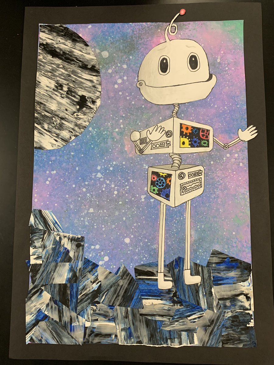 Hua_ArtEd's tweet photo. 2 point perspective robots in space by 7th grade! Nice job problem solving! These are top notch! #tmsrocks @HVArtsEd https://t.co/e4LvPL0r4w