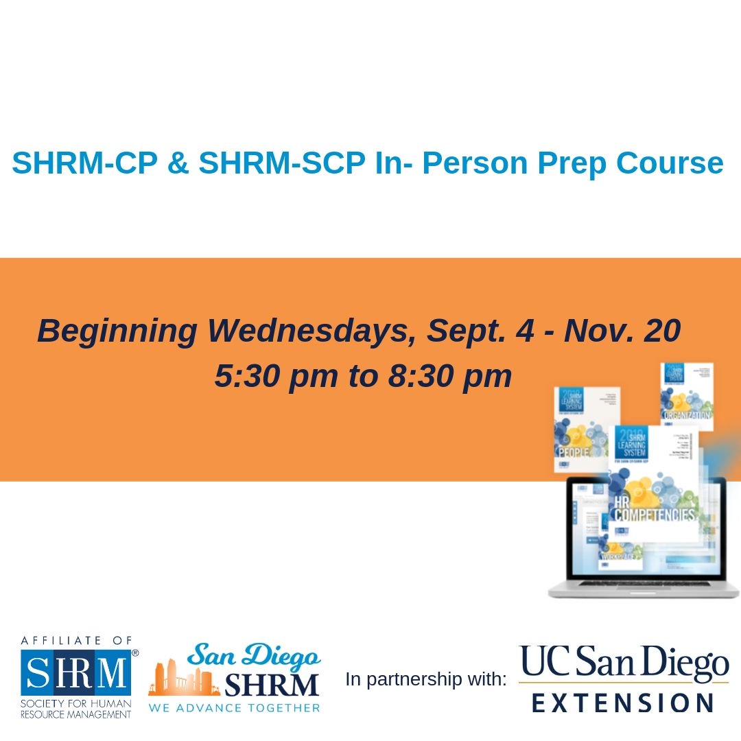 sdshrm's tweet photo. We are offering a Fall SHRM Learning System Prep Course. This course will expand your HR knowledge &amp; skills &amp; prepare you for the SHRM Certified Professional (SHRM-CP) or the SHRM Senior Certified Professional (SHRM-SCP) exam. To register please visit https://t.co/oXT1P8Af2b https://t.co/BQqKTGAQK7