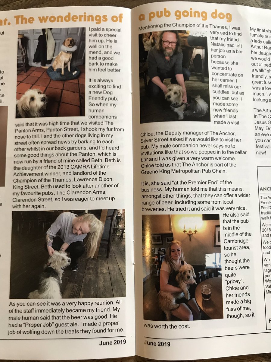 KingStCambridge's tweet photo. Great to see @ChampThames featured in the latest edition of #DogFriendlyPubs @CambridgeCAMRA Ale magazine! Can you name the barman? Only one not to be name checked! #WeMissNatalie https://t.co/ckfFcBpTz8