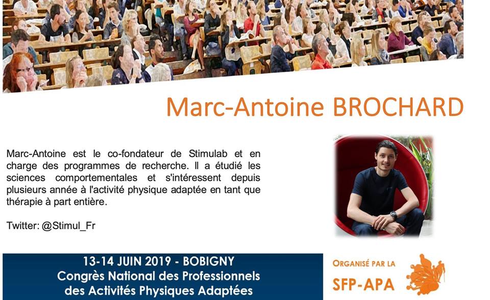 Stimul_Fr's tweet photo. Stimul intervenait aujourd'hui au #CNPAPA2019 L'occasion de présenter ses projets en activité physique adaptée et de passer le message que Stimul recrute des EAPA dans toute la France. Pour candidater https://t.co/PWMK7qTuco Encore merci à @SFP_APA pour l'organisation ! https://t.co/vYXn2DOcTq