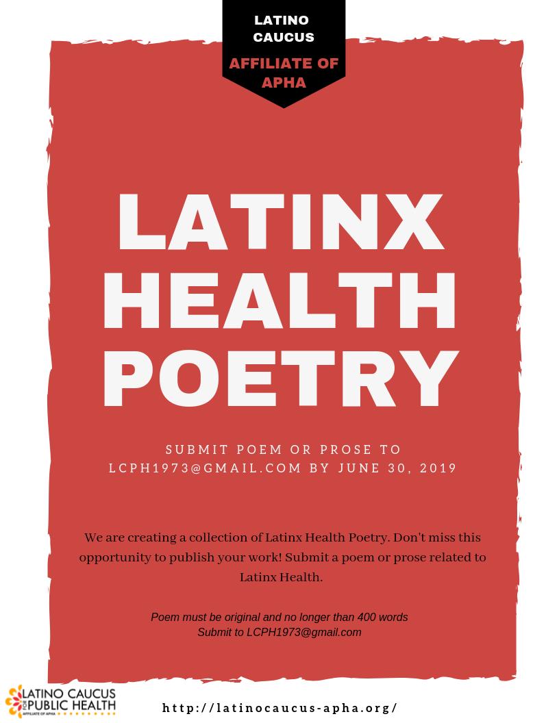 We have extended the deadline for poem submissions to June 30th! Please share with friends and family! 

#latinohealth #poetry #latinomentalhealth #latinocaucus