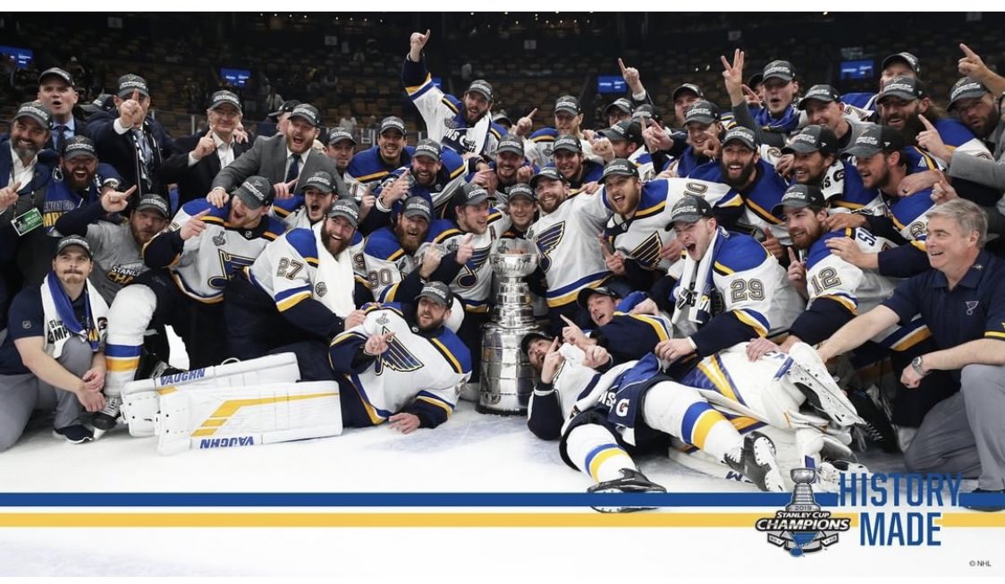 SLUnaticsSTL's tweet photo. The @The_Billiken and @LouieSTLBlues walk into a bar. 

What happens next you ask? 

They walk out with an A10 Championship and a Stanley Cup. https://t.co/QKibpsS9b4