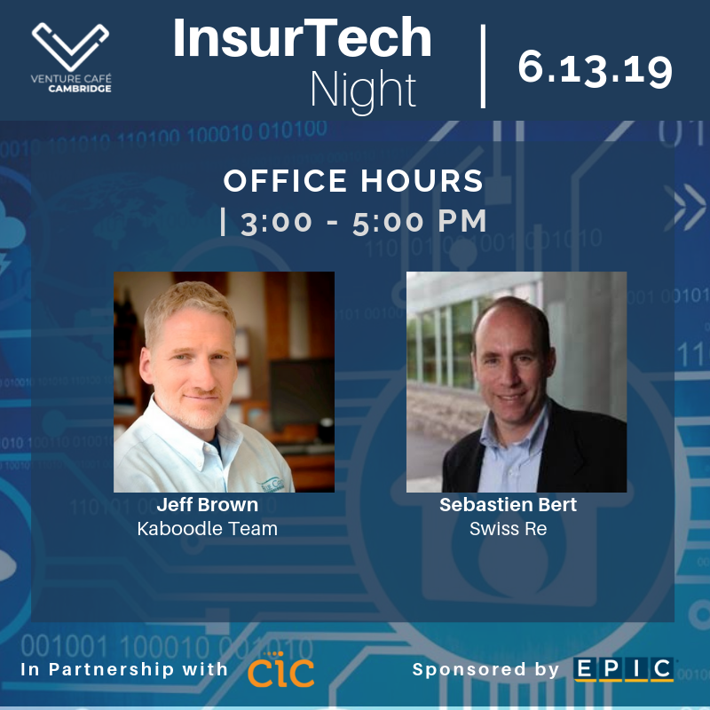 My_InnoStudio's tweet photo. As part of TONIGHT'S #InsurTechNight, @VentureCafe is holding SPECIAL OFFICE HOURS with #InsurTech experts Jeff Brown and Sebastien Bert! In partnership with @cicnow. @Epicinsurancemo
BOOK NOW FOR TONIGHT: https://t.co/o3uJyeab3f https://t.co/sg2MKrXBQw