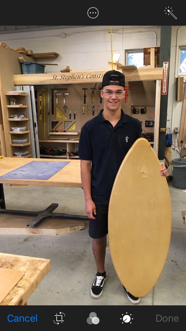 4S_Construction's tweet photo. Ryan’s hollow core wake surfer is all finished up and ready for summer. Great patience and awesome craftsmanship. #PVNCLEARNS #PVNCMakes @StStephenRoyal https://t.co/zd1LkWE5xM