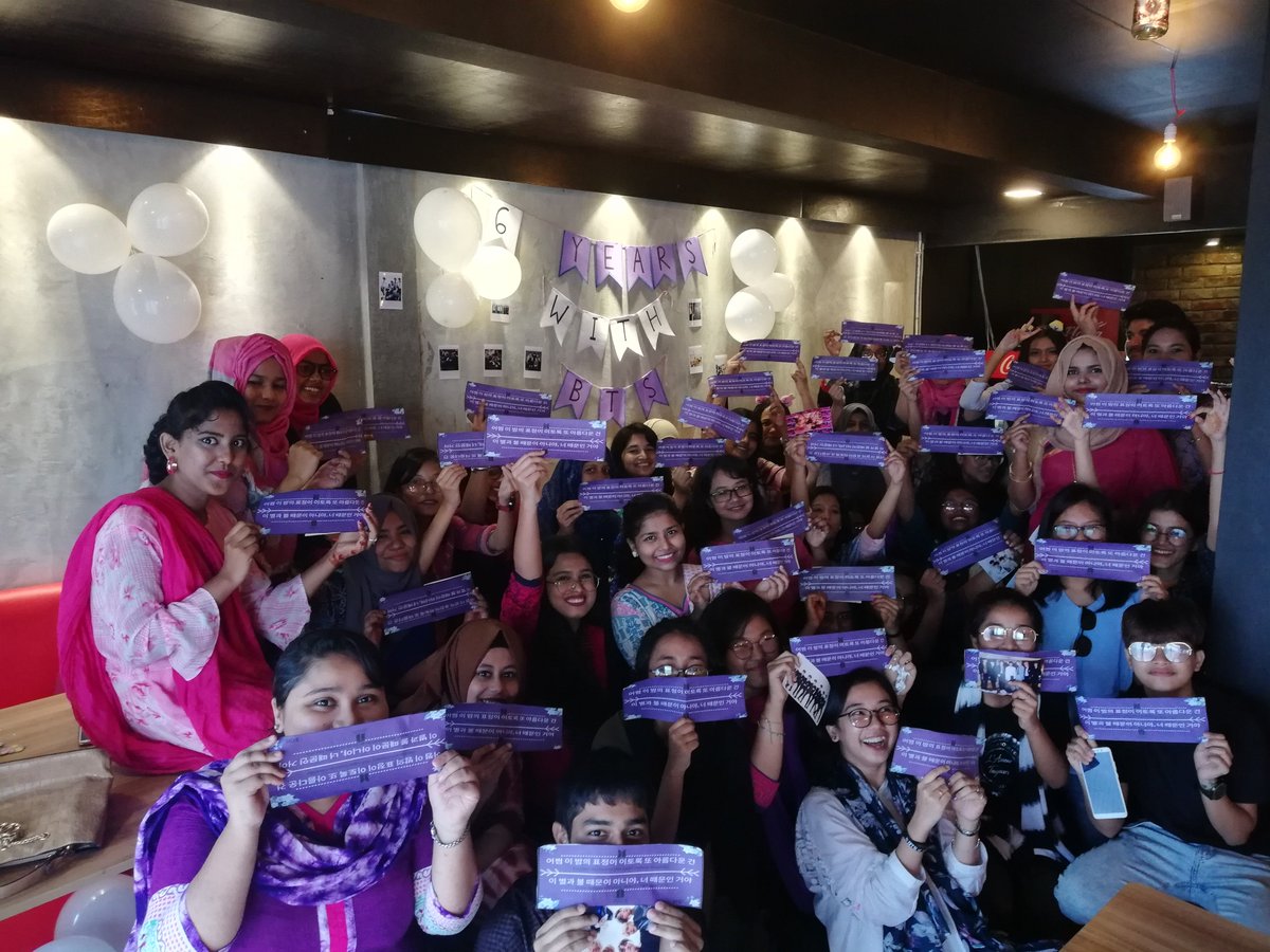 Our small celebration for @BTS_twt 
Thank you #BDARMYs thank you for celebrating #BTS's 6th anniversary with us 💜
#6YearsWithOurHomeBTS 
#6YearsAndForeverWithBTS 
#6YearsWithLuv 
#armymeetinSylhet
#2019BTSFESTA