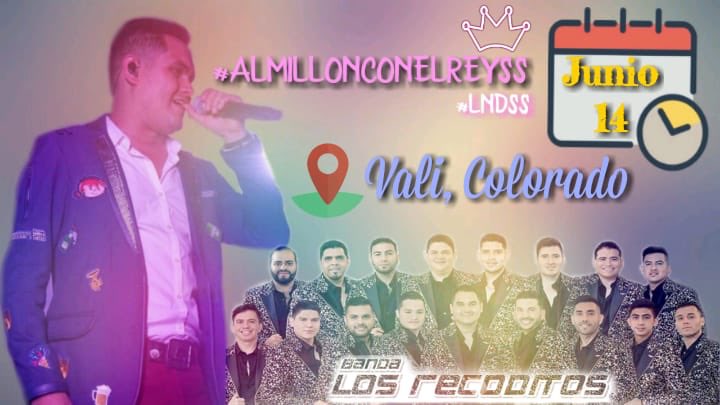 NinasdeSamuel's tweet photo. Mañana 1️⃣4️⃣de Junio‼️ llega @BANDARECODITOSS a Vali, Colorado para cantar y bailar con  todos sus éxitos No Faltes disfruta de una #NocheATodaMadre y también disfruta de su más reciente sencillo #PERFECTA y #ELCIGARRITO 
 @NinasdeSamuel @Samuelrecodito #almillonconelreyss https://t.co/Me3V1iZW2C