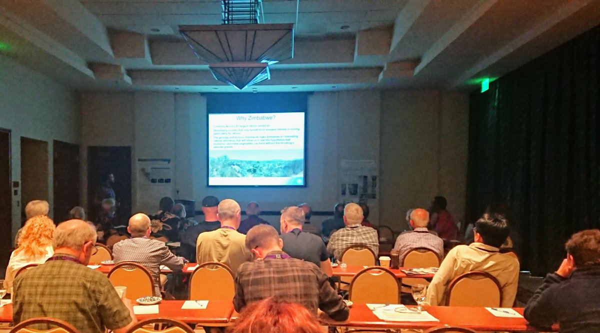 kmgoodenough's tweet photo. Some excellent discussions about pegmatites and #criticalmetals mineralisation happening at the #PEG2019 conference. Here's @Rashaw_Rocks presenting some of our recent work on #Lithium pegmatites in Zimbabwe https://t.co/kv5FadVxty