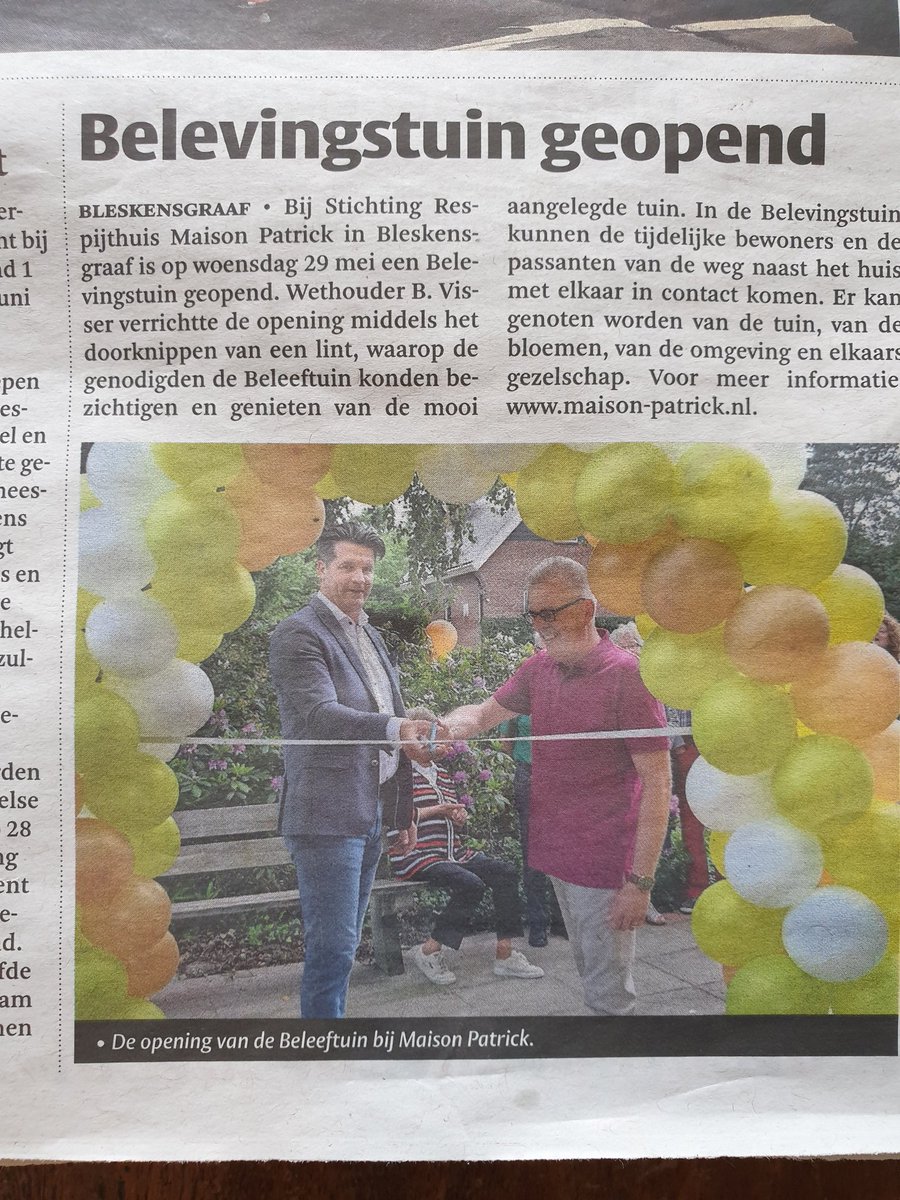 patrick42koning's tweet image. Mooi geschreven stuk in #HetKontakt over officiële opening van de #beleeftuin bij #Respijthuis @_maisonpatrick #respijtzorg #overbelast #logeren #dagopvang  in #Bleskensgraaf