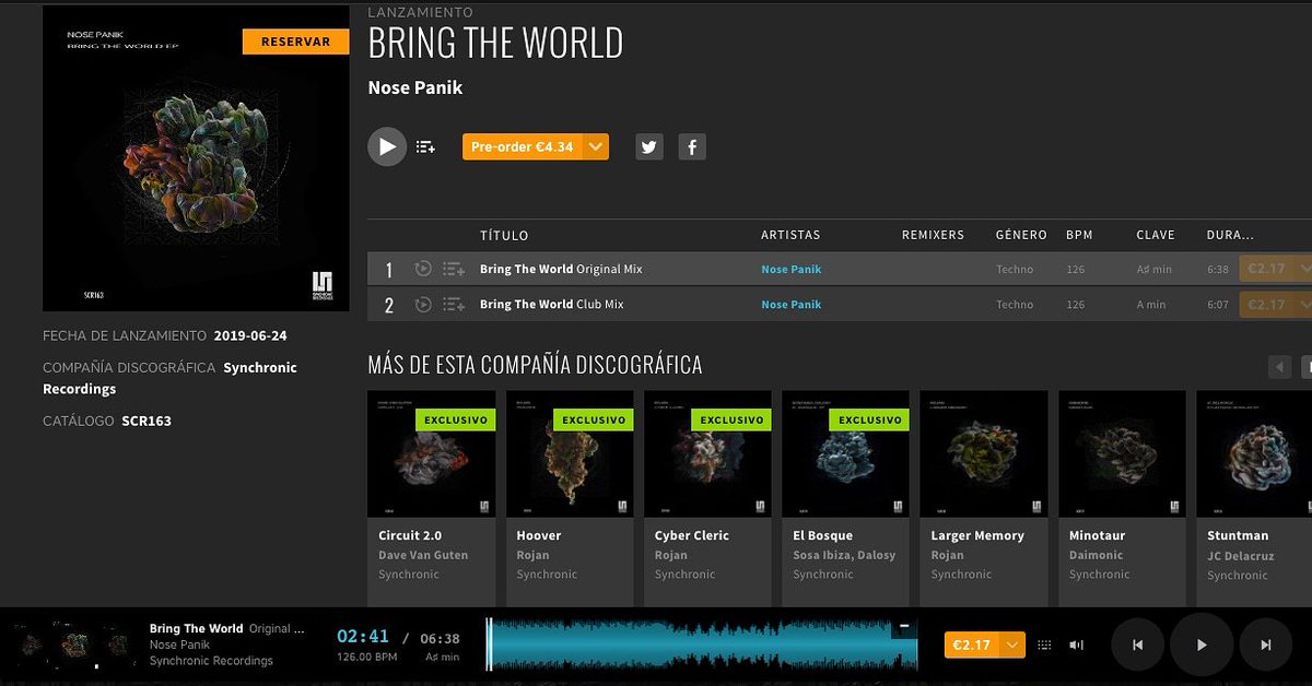 synchronicrec's tweet photo. Listen To The New EP
SCR163 / @NosePanik - Bring The World @synchronicrec
@Beatport Release 06-24-2019
General Release 08-19-2019 
Make Your Pre-Order Here:
https://t.co/KI3N9pRJVg
.
.
.
.
.
#techno #label #music #scr #newep #bringtheworld #dj4life #rave #ravegirls #technofamily https://t.co/OySu47rkBe
