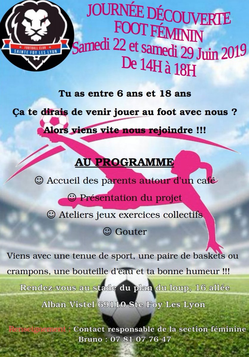 FCSTEFOYLESLYON's tweet photo. 🔴🔵 JOURNÉE DÉCOUVERTE DU FOOTBALL FÉMININ 🔴🔵
Les SAMEDI 22 et 29 JUIN, venez rencontrer les membres du staff du football féminin !!
Venez aussi pratiquer le football seul ou avec des copines mais toujours encadré par des éducateurs 😍😍
#fcstfll #❤️💙 https://t.co/J9G2i5Gfxu