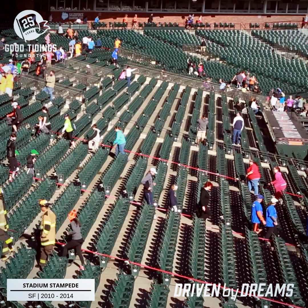 goodtidingsSF's tweet photo. #TBT - From 2010-2014, Good Tidings put on "Stadium Stampede" at what was known as AT&amp;T Park. We gathered the community together, spent the day on our fitness, and raised money towards Good Tidings. We thank our donors for their continued support all these years. #25YearsofGT https://t.co/qO4SEVAhqG